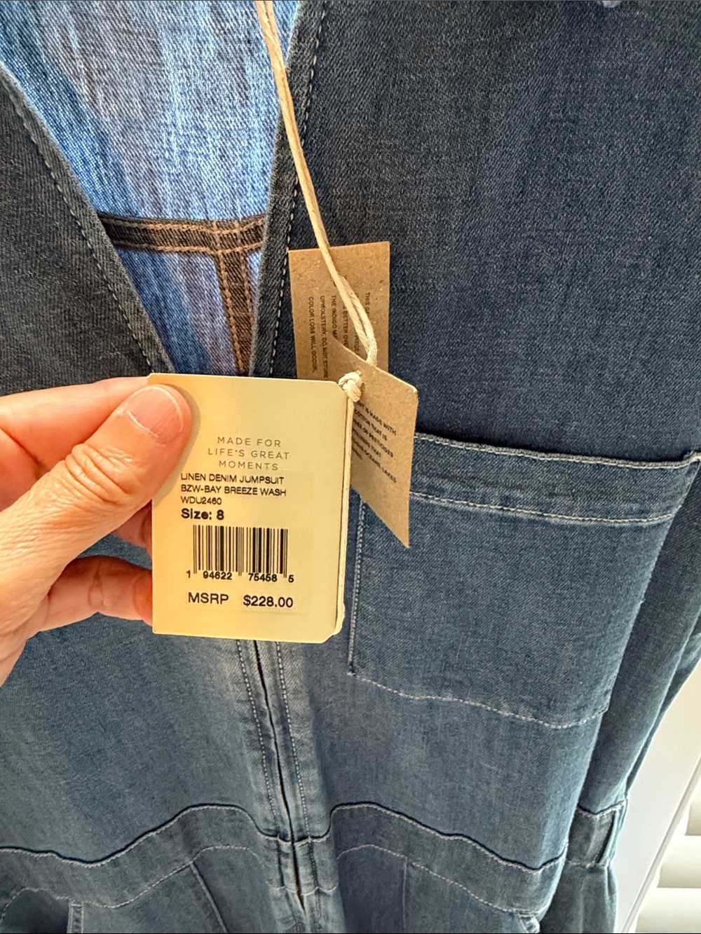 Faherty Blue Denim Women's Short-Sleeve Overalls Jumpsuit - Picture 2 of 3